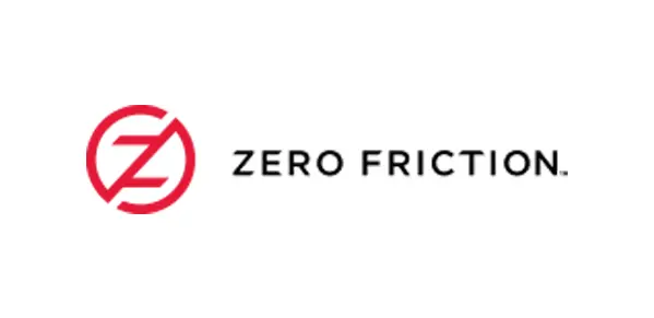 A red and white logo for zero friction.