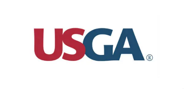 A red and blue logo for the us golf association.