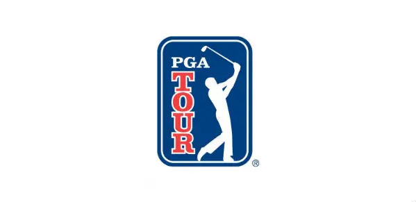 A blue and white logo of the pga tour.